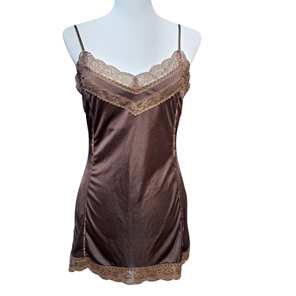 The Limited M Whimsigoth Fairy Grunge Y2K 00s Chocolate Brown Satin Lace Cami - Picture 1 of 9